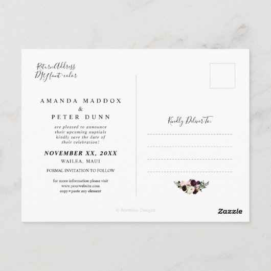 素朴開花、ブルゴーニュの花の保存日付 ポストカード (裏面)