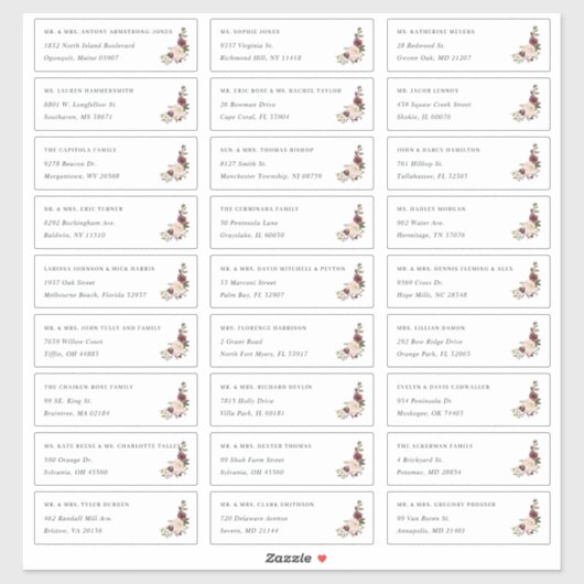 素朴開花 |個々のゲスト住所 シール (シート)