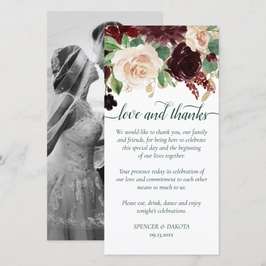 素朴開花 | TerracottaとMarsalaの赤い写真 サンキューカード (正面/裏面)