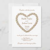 素朴離れハート金ゴールド白結婚式招待状 招待状 (正面)