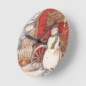 素朴雪だるま冬場 ラウンド壁時計 (傾斜)