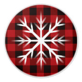 素朴雪片セラミックの赤と黒の格子板 セラミックノブ (正面)