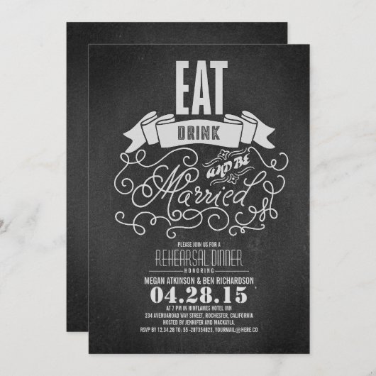 素朴飲み物を食べ、結婚したなリハーサルの夕食があって下さい 招待状 (正面/裏面)