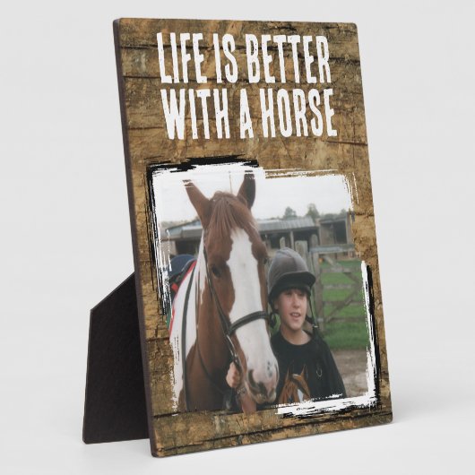 素朴馬好き1フォトブラウン白 フォトプラーク (側面)