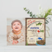 素朴魚釣り1歳の男の子の写真 招待状 (スタンド正面)