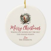 素朴鶏の飼育動物クリスマスパインリース セラミックオーナメント (裏面)