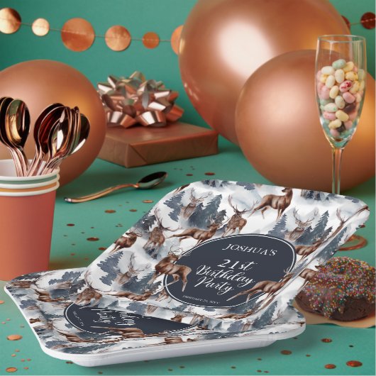素朴鹿 |森21歳の誕生日パーティー ペーパープレート (複数)