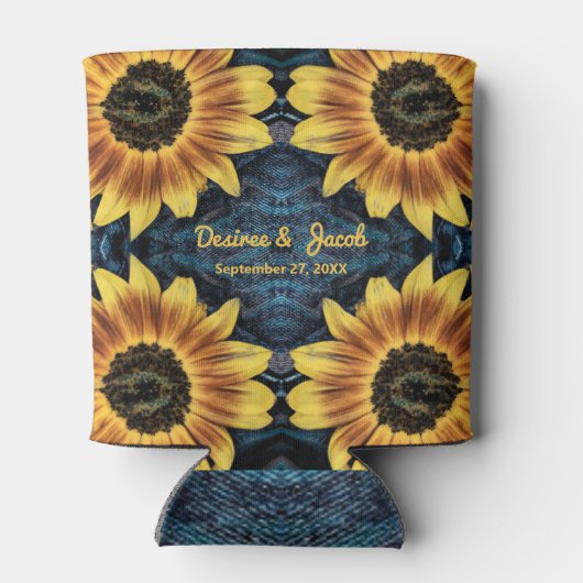 素朴黄ひまわり結婚のデニムブルージーンズ 缶クーラー (裏面)