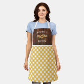 素朴黄色のギンガムフローラブーケ追加名 エプロン (着用した状態)