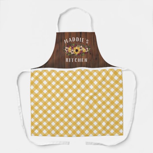 素朴黄色のギンガムフローラブーケ追加名 エプロン (正面)