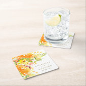 素朴黄色の花の水結婚色のカスタム スクエアペーパーコースター (インサイチュ)