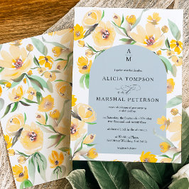 素朴黄色ひまわりフローラアーチシック結婚ズ 招待状