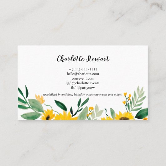 素朴黄色ヒマワリ水色イベントプランナー 名刺 (裏面)
