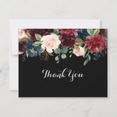 素朴黒ボタニカルフォーマルフラ結婚ット サンキューカード (正面)
