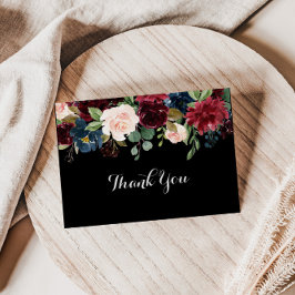 素朴黒ボタニカルフォーマルフラ結婚ット サンキューカード