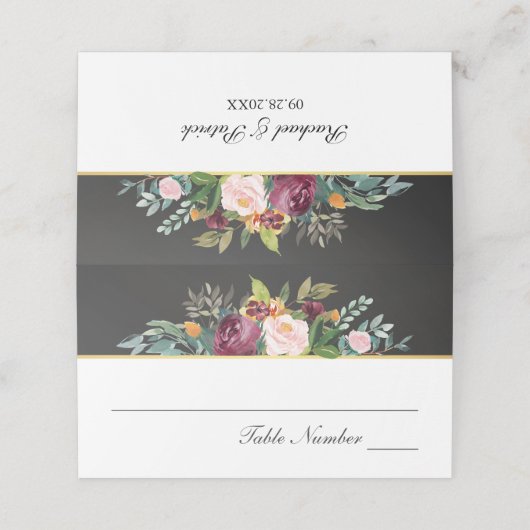 素朴黒板とフローラ結婚の プレイスカード (外部開封)