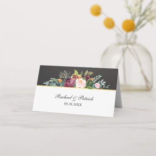 素朴黒板とフローラ結婚の プレイスカード (裏面)