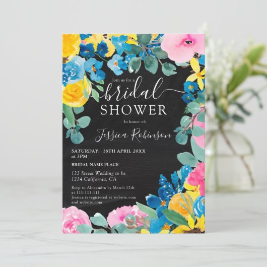 素朴黒板フローラ撮影ブライダルシャワー 招待状 (スタンド正面)