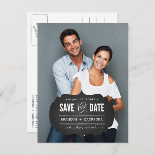 素朴黒板ラベル |日付はがきを保存 案内ポストカード (正面/裏面)