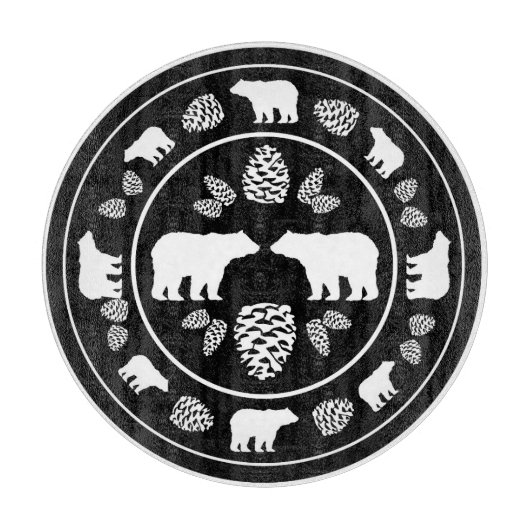 素朴黒熊ピネコーンガラス切削盤 カッティングボード (正面)