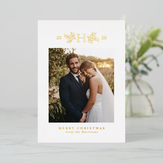 素朴1枚の写真クリスマス 箔シーズンカード (立ち正面)