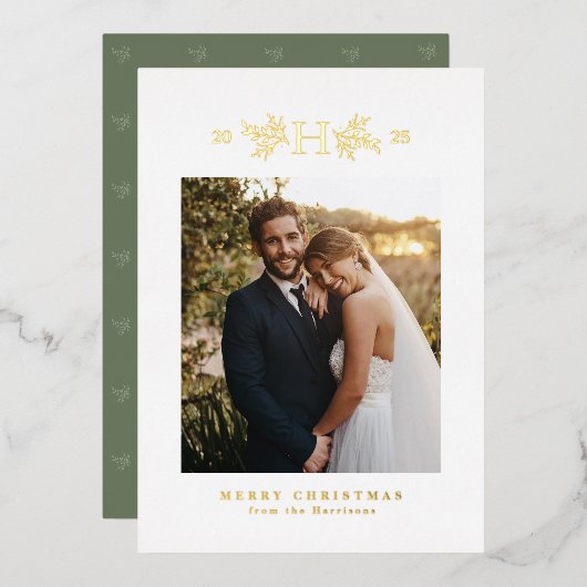 素朴1枚の写真クリスマス 箔シーズンカード (正面/裏面)