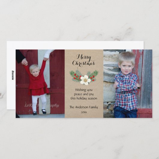 素朴2枚の写真クリスマスカード/赤紅白 シーズンカード (正面/裏面)