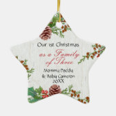 素朴3マイルストーンフォトの第1クリスマスファミリー セラミックオーナメント (裏面)
