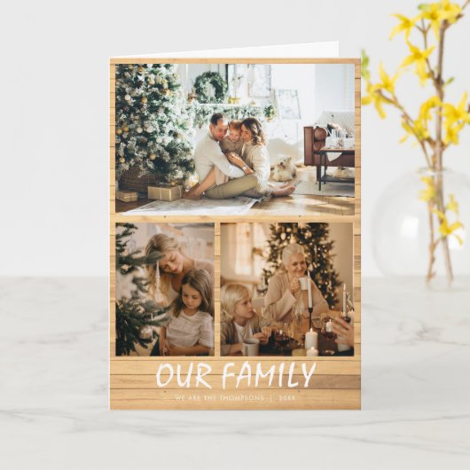 素朴3枚写カスタム真コラージュクリスマスカード カード (黄色い花)