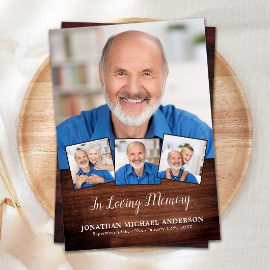 素朴4エレガント写真コラージュ悔やみや弔慰葬儀 サンキューカード