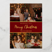 素朴5写真コラージュMerry Christmas family 箔シーズンカード (正面)