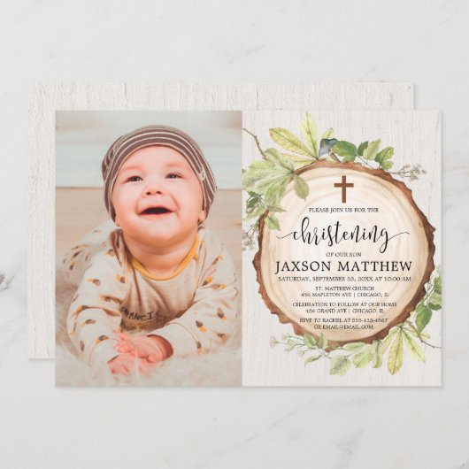 素朴《キリスト教》洗礼式や命名式秋の葉 招待状 (正面/裏面)