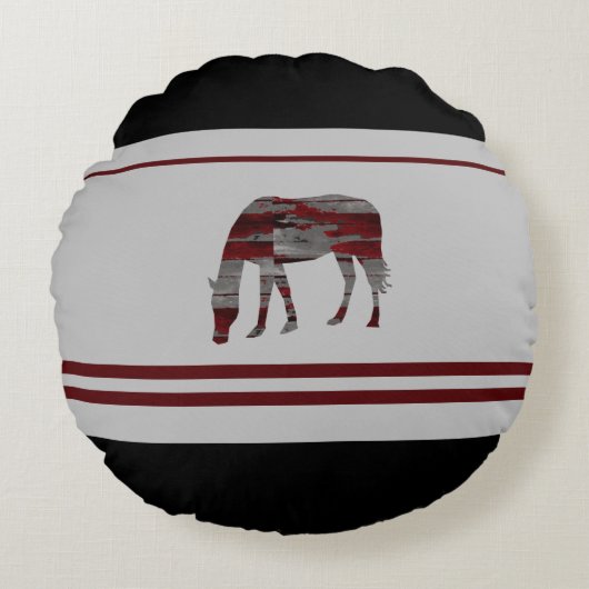 素朴-コンテンポラリーカントリー・ガール – 馬のデザイン ラウンドクッション (正面)