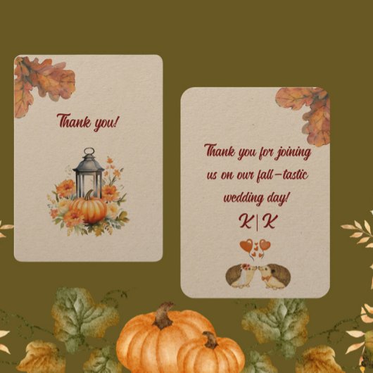 素朴&コージー秋の結婚フラットサンキューカード サンキューカード