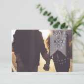 素朴&シックなホワイトリボンオーバーレイ |ウェディングRSVP 出欠カード (スタンド正面)
