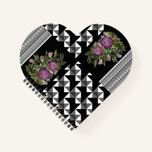 素朴，パッチワーク，バラ ノートブック (正面)