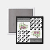 素朴，パッチワーク，バラ マグネット (正面/裏面)