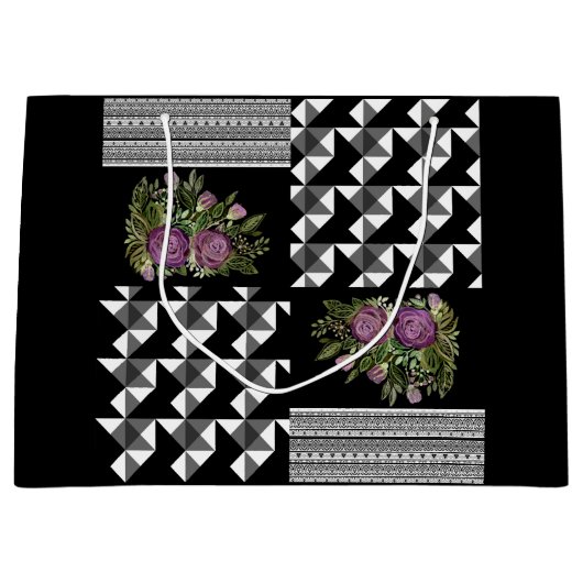 素朴，パッチワーク，バラ ラージペーパーバッグ (正面)