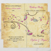 素朴，ピンクフローラ折り畳み，秋の結婚式プログラム (正面/裏面)