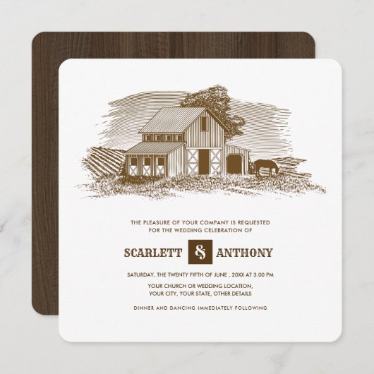 素朴 |ファーム |バーンウッド結婚式招待状 招待状 (正面/裏面)