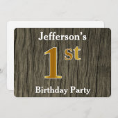 素朴、フェイク金ゴールド1番目の誕生日パーティー、名前をカスタムする 招待状 (正面/裏面)