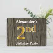 素朴、フェイク金ゴールド2回目の誕生日パーティー、名前をカスタムする 招待状 (スタンド正面)