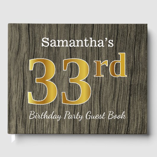 素朴、フェイク金ゴールド33rd誕生日パーティー;名前をカスタムする ゲストブック (正面)