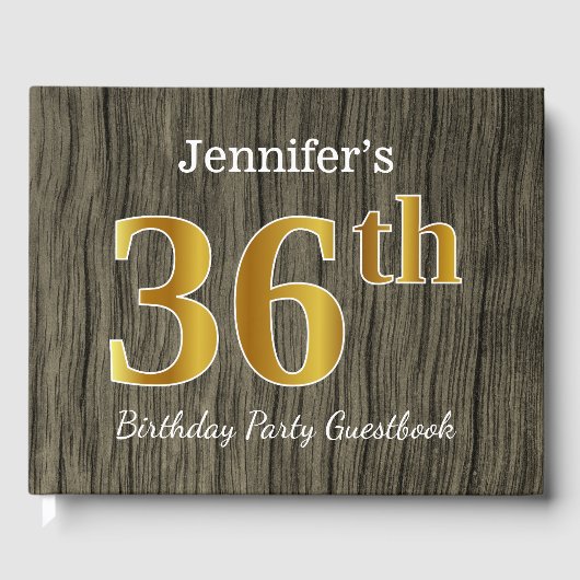 素朴、フェイク金ゴールド36th Birthday Party;名前をカスタムする ゲストブック (正面)