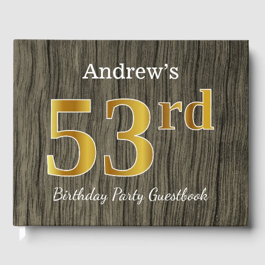 素朴、フェイク金ゴールド53rd誕生日パーティー;名前をカスタムする ゲストブック (正面)