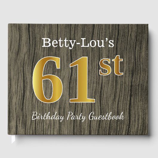 素朴、フェイク金ゴールド61th Birthday Party;名前をカスタムする ゲストブック (正面)
