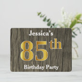 素朴、フェイク金ゴールド85th Birthday Party;名前をカスタムする 招待状 (スタンド正面)