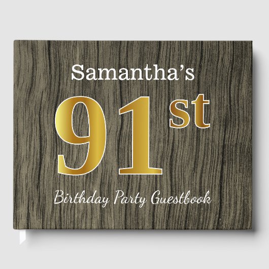 素朴、フェイク金ゴールド91th Birthday Party;名前をカスタムする ゲストブック (正面)