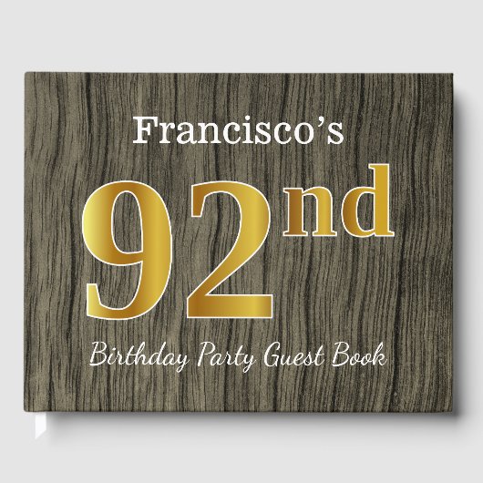 素朴、フェイク金ゴールド92回目の誕生日パーティー;名前をカスタムする ゲストブック (正面)