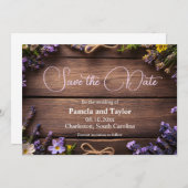 素朴,フローラ,ラベンダー及び野花デザイン 招待状 (正面/裏面)